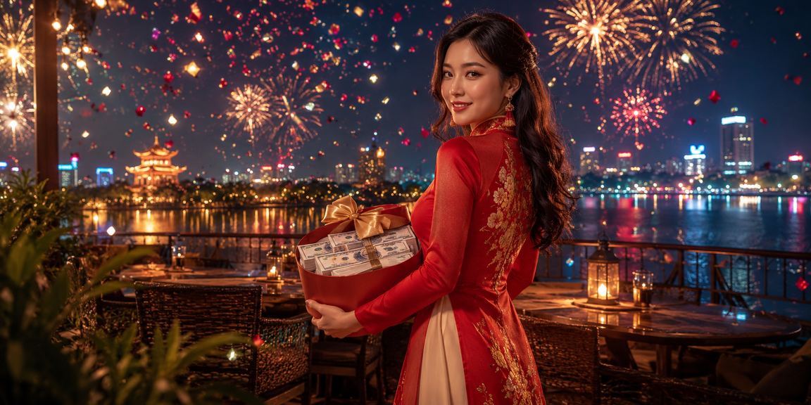 Thành viên VIP tại Hà Nội trong trang phục áo dài nhận thưởng xổ số và bonus đặc biệt