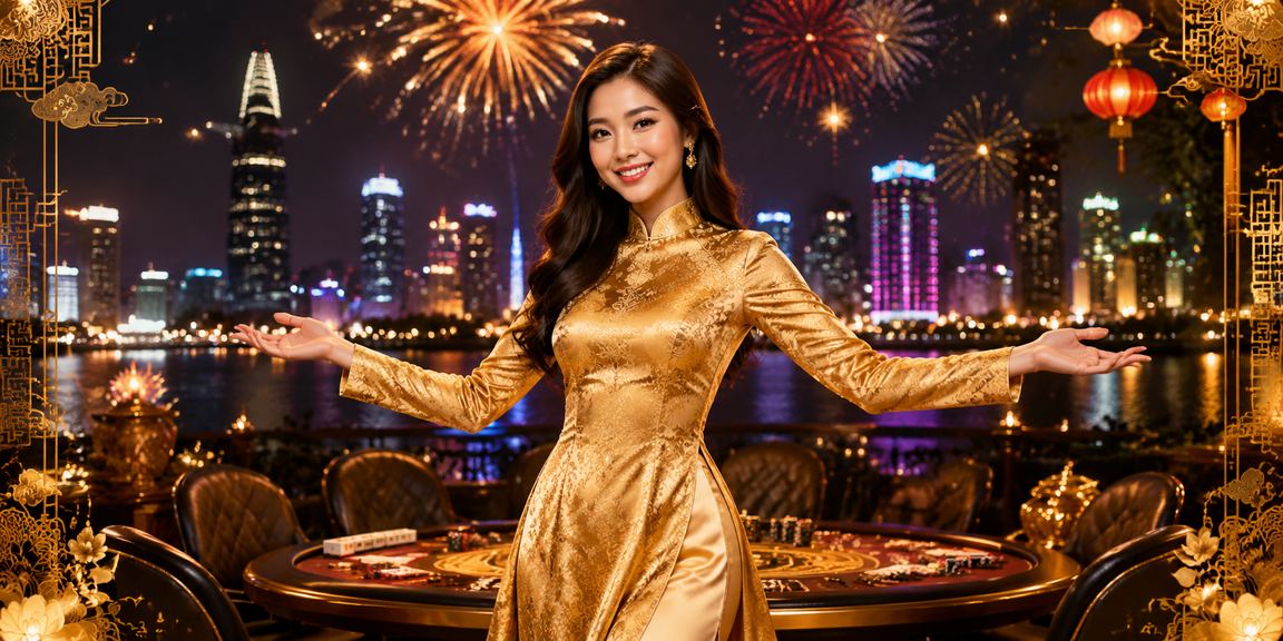 Người chơi TP.HCM mặc áo dài tham gia trò chơi bài và nhận giải thưởng tại sự kiện casino